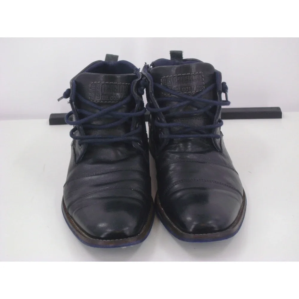Steve Madden Mens Black Faux Leather Side Zip Chukka Boots Cap Toe Lace Up Shoes